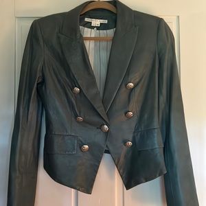 Dark teal leather Veronica Beard leather blazer (Dickey jacket)